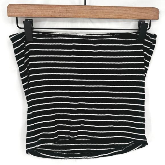 American Eagle y2k Black and White Striped Tube Top Crop Top Size M - Picture 2 of 4